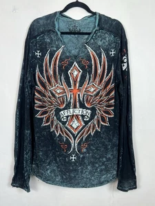 Affliction Thermo Shirt Herren Large Langarm Live Fast Y2K Wings 00s Tiedye - Bild 1 von 4