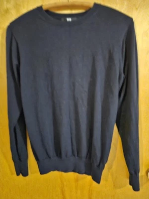 NWOT Women Uniqlo Cashmere Cotton Medium Navy  Blue Sweater Round Neck Pullover  - Image 1 of 4