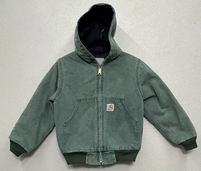 Chaqueta Abrigo Carhartt Vintage Juvenil Pequeña Verde J0694 Forrada de Pato Tareas Granero Trabajo Foto 1 de 4