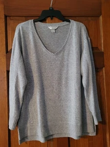 Damen Gr. Petite Medium Christopher & Banks Pullover Oversize Tunika grau weich - Bild 1 von 6