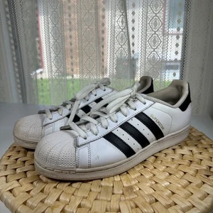 Adidas Superstar White Black Leather Sneakers Mens Size 10.5 Classic Shoes - Picture 1 of 9