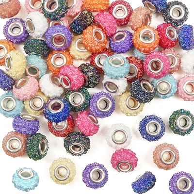 60 piezas cuentas europeas de resina rosa flor 14 mm mezcladas colores AB agujero grande murano  Foto 1 de 4