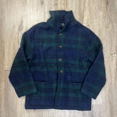 A.P.C. Abrigo Chaqueta Mujer Lana Botón Tartán Cuadros Talla Pequeña Azul Verde Foto 1 de 4