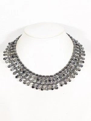 Colar declaração colar de strass metálico cinza babador gótico 17 pol - Imagem 1 de 4