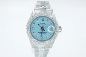 Rolex Lady-Datejust 69174 Custom Tiffany Turquoise diamond dial bezel 1994 B&P - Picture 1 of 6