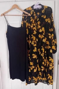 Mint Velvet Two Piece Black Floral Dress With Slip Size 16 - Picture 1 of 11