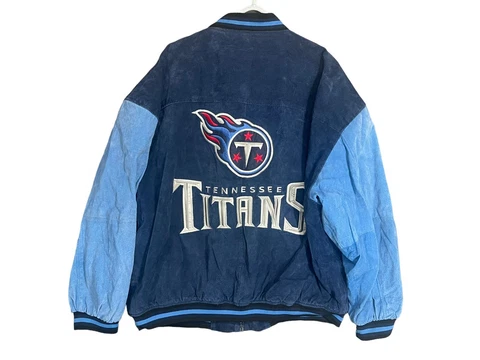 Tennessee Titans Men Leather Jacket XXL Blue Suede NFL Game Day Varsity Coat Cover