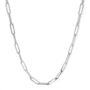 925 ITALY Sterling Silver Rounded Paperclip Trendy Necklace 20" - Picture 1 of 6