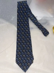 NATURA FOXY ANIMAL PRINT TAN BLACK STEELBLUE SILK NECKTIE TIE - Picture 1 of 11
