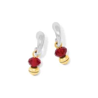 NUEVO CON ETIQUETAS Brighton Meridian Dos Tonos Plata, Oro y Cristal Rojo Aro Poste Pendientes $48 Foto 1 de 4