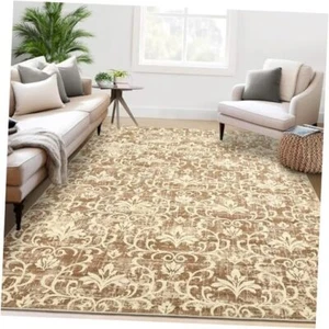 Floral Area Rug 5x7 Rug for Living Room Washable Rugs Vintage Rug 5'x7' Khaki - Picture 1 of 8