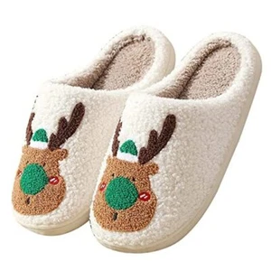 Cute Christmas Slippers Santa 5.5-6 Women/4.5-5 Men Green Christmas Elk - Picture 1 of 7