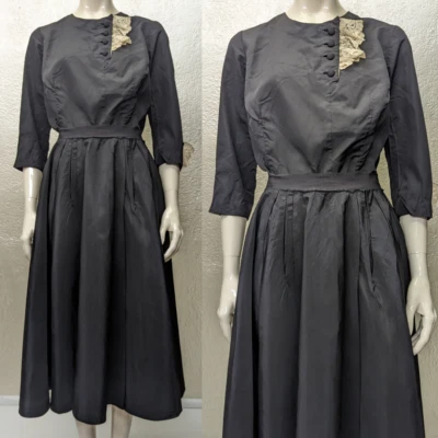 Antique Victorian Black Taffeta Two Piece Lace - AS-IS Costume Pattern - Image 1 of 4