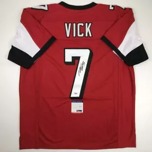 Autographed/Signed MICHAEL MIKE VICK Atlanta Red Football Jersey PSA/DNA COA - Picture 1 of 4
