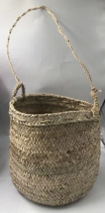Woven Seagrass Plant Basket with Handle Hanging Storage Organize Decor 10”x9” - Picture 1 of 9
