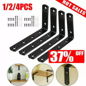 4X Heavy Duty Cast Iron L Shaped Wall Mounted Shelf Brackets Support Home Decor - Picture 1 of 18