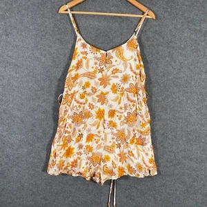 Ghanda Playsuit Womens Medium Orange Jumpsuit Flowers Retro Summery Beach 7T - Picture 1 of 16