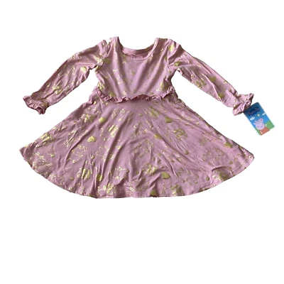 Vestido Peppa Pig Tejido Niñas 2T Rosa y Dorado Logo Volantes Manga Larga Niño Pequeño Nuevo con Etiquetas Foto 1 de 4