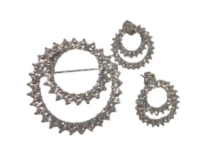 Brosche Ohrringe Kreise funkelnd schöne Ohrstecker silberfarben Strass - Bild 1 von 14