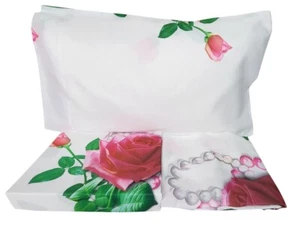 Lenzuola matrimoniale letto 2 piazze in Microfibra digitale rose e perle bianco - Foto 1 di 1