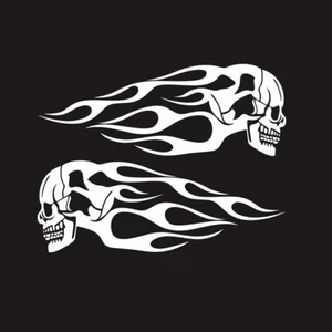 2pcs 13.5"x5" Motorcycle Gas Tank Flaming Flames Skull Badge Vinyl Decal Sticker - Picture 1 of 7