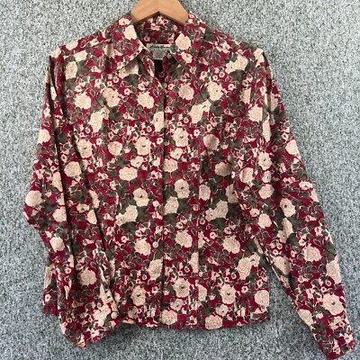Camisa Eddie Baurer Mujer Pequeña Vintage Borgoña Floral Abotonada Clásica Informal Foto 1 de 4