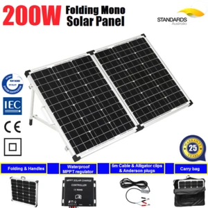 200W 12V Mono Folding Solar Panel Portable Charging Kit Caravan 4WD Battery - Picture 1 of 2
