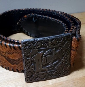Vtg.1974 Lewis Buckle Co.BRASS Buckle BAMBY'S w/Snake Embossed Leather Belt 36" - Picture 1 of 6