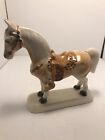 Vtg porcelain Palomino horse with saddle and bridle on base, Japan, missin reins