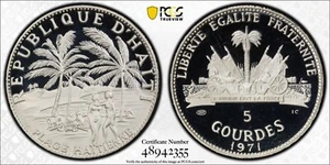 1971 IC HAITI SILVER 5 GOURDES HAITIAN BEACH - PCGS PR68 DCAM - Picture 1 of 2