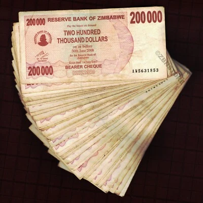 Paquete de 30 x 200.000 dólares de Zimbabwe cheque portador especial billetes circulados Foto 1 de 3