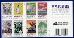 Scott 5180-5189b WPA POSTERS Booklet Pane 20 Forever Stamps - Picture 1 of 2