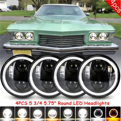 4PCS 5 3/4" 5.75 inch Round LED Headlights Halo DRL For Buick Riviera 1963-1974 - Image 1 of 4