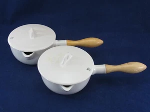 Coors Porcelain Labware MEASURING CUP 41-N Lid 09 Wooden Handle 1940s Set 2 USA - Picture 1 of 16