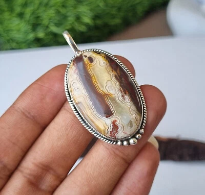 Colgante de aniversario de regalo hecho a mano de plata de ley 925 de ágata de encaje loco PG1212 Foto 1 de 4