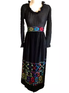 Sandine Originals Maxi Dress Size 9 Groovy Hippie Boho Black Embroidery 1970s - Picture 1 of 10