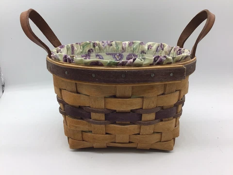 1992 longaberger Purple Pansy Liner Leather Handles (Bonnie May Collection) Cover