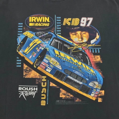 1997 Vintage Kurt Busch Nascar Chase T Shirt Black Short Sleeve Irwin Racing 2XL Cover