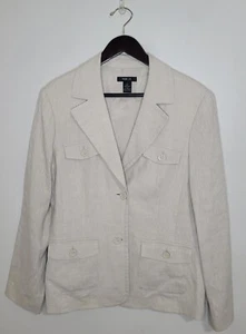 100% Linen Blazer Jacket Size 16 Tan Brown Career Preppy Academia - Picture 1 of 7