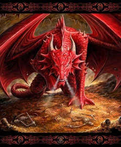 Red Dragon Blanket, Fantasy Dragons and Skeletons, Queen Size Throw, Plush - Picture 1 of 1