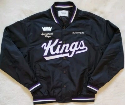 Sacramento Kings Authmade Midweight Script Jacket Full Snap Quilt Line Sz Medium - Image 1 of 4