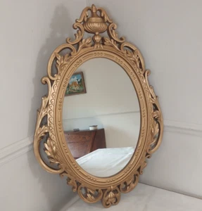Baroque Style Wall Mirror Gold Plastic Frame Oval Lightweight Vtg 73cm Height - Picture 1 of 10
