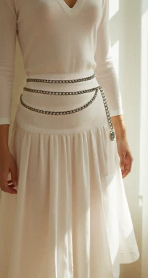 Donna Metallo Argento Catena a Maglia Moda Accessorio Cintura Medaglione Moneta - Immagine 1 di 4