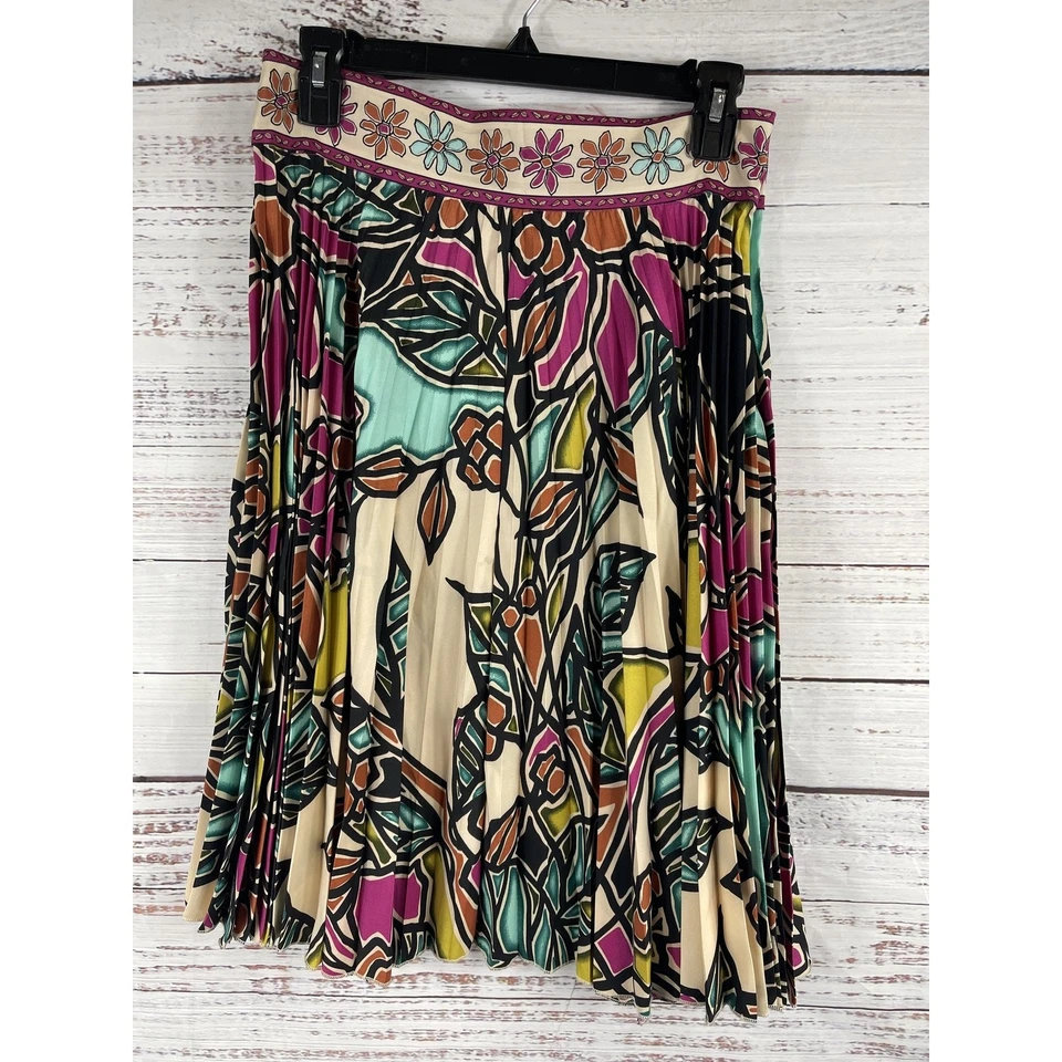 Falda Nicole Miller Mujer 4 Multicolor Plisada Floral Geométrica Midi Boho Retro Foto 1 de 4