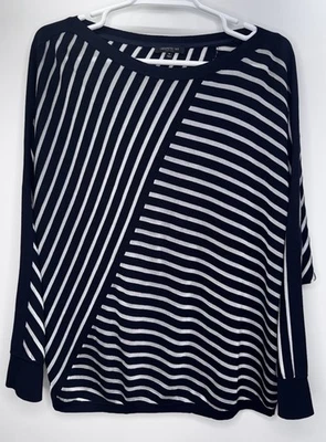 Lafayette 148 New York Sweater Pullover Navy/ White Striped Coastal Nautical M - Image 1 of 4