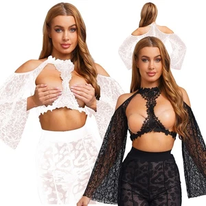Women Gothic Steampunk Fishnet Off The Shoulder Lace Bolero Shrug Cardigan - Picture 1 of 26