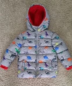 Swiss Tech Boys 5T Fleece Lined Full Zip Dinosaur Print Hoodie Jacket Red Gray - Picture 1 of 5