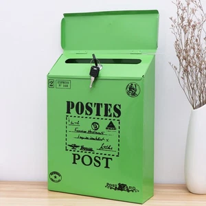  Wall Hanging Mounted Locking Mailbox Vintage Drop Iron Letterbox Post Box with - Picture 1 of 17
