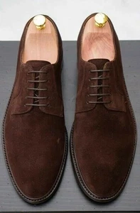 Handmade Genuine Brown Suede Leather Lace Up Oxford Formal Dress Shoes For Men's - Picture 1 of 7