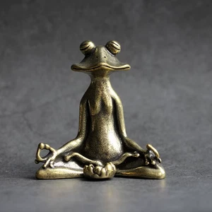 Antique Brass Meditation Zen Frog Statue Ornament Copper Animal Sculpture Incens - Picture 1 of 16